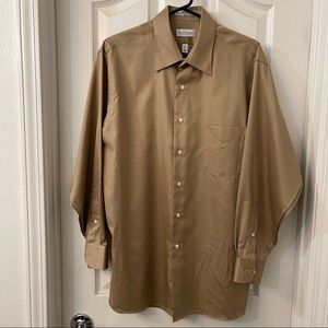 Van Heusen 'Lux Sateen" Button Down Shirt- Color: Tan - Large 16.5 32/33
